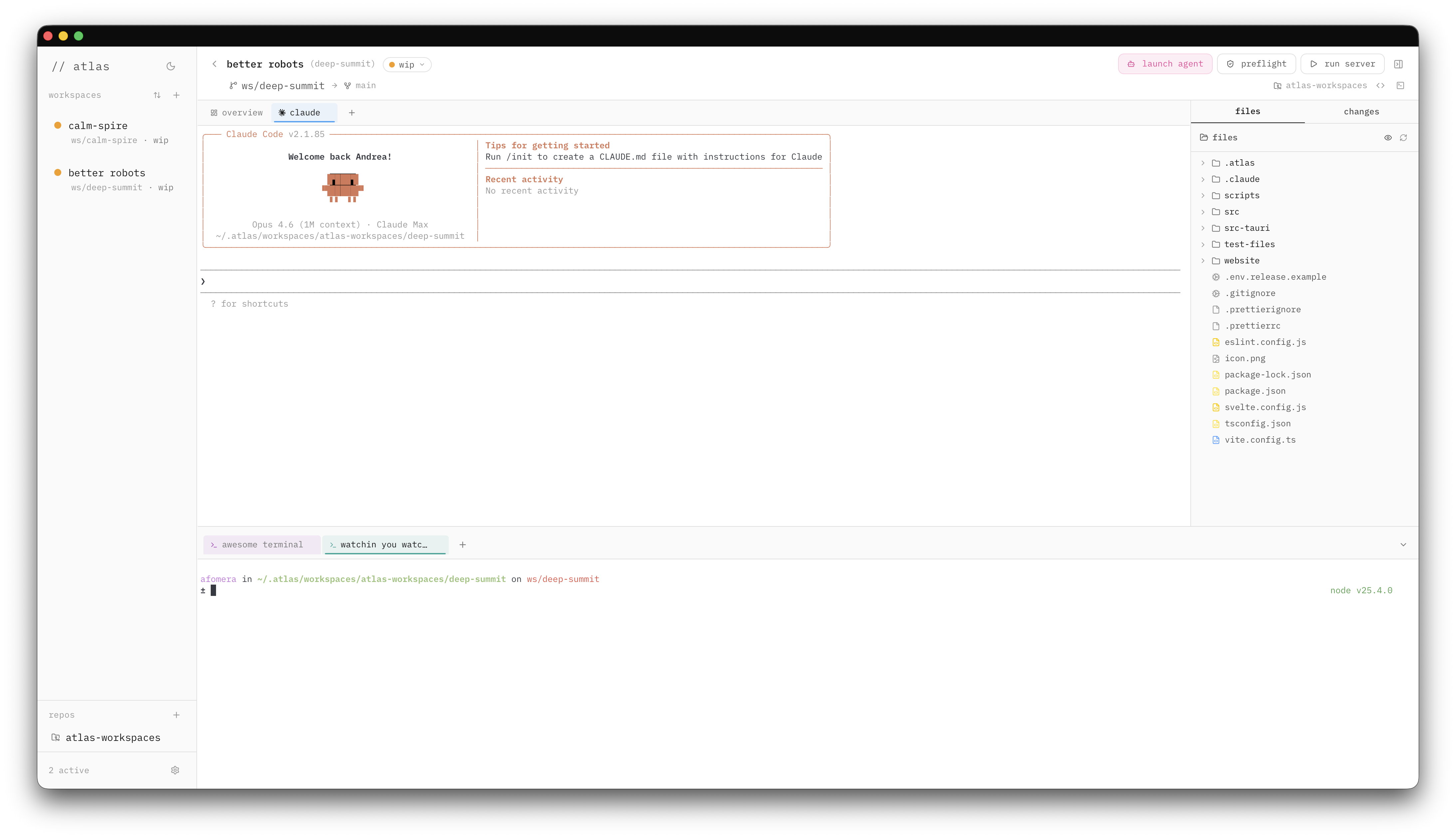 atlas workspaces — light theme